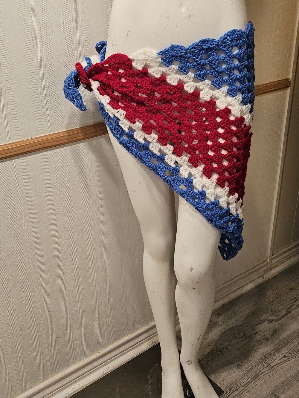 NEW Crochet 4th Of July Independence Sarong Pareo Swimsuit Coverup Skirt OSFM